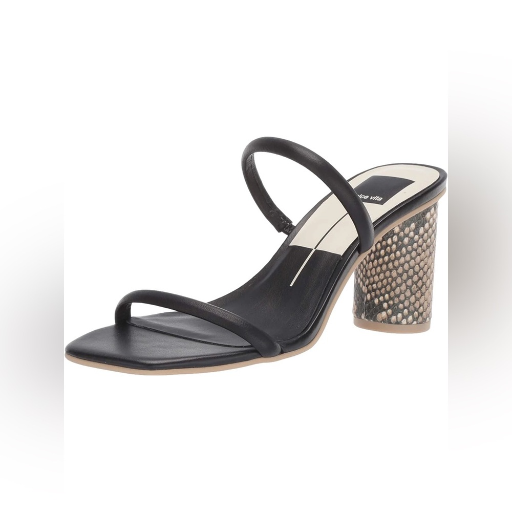 DOLCE VITA Womens Black Snake Print Elastic Strappy Square Toe Block Heel 9.5
